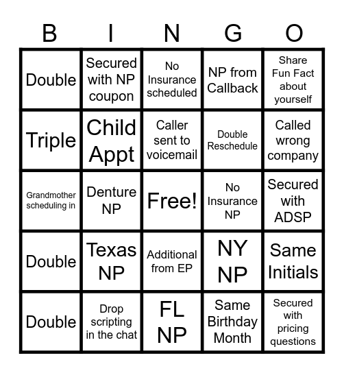 Tuesday Bingo Card
