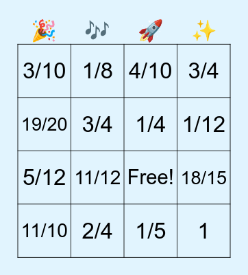 +/- Fraction Bingo Card