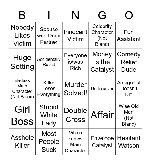 Knives Out Bingo Card