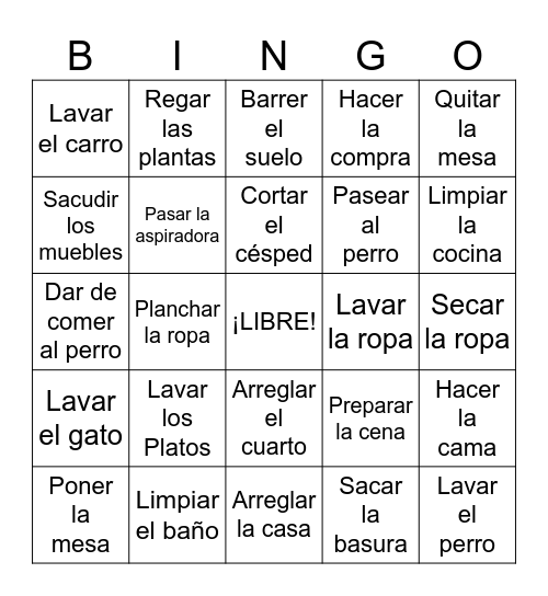 Los Quehaceres Bingo Card