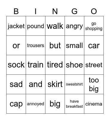 vocabulary Bingo Card