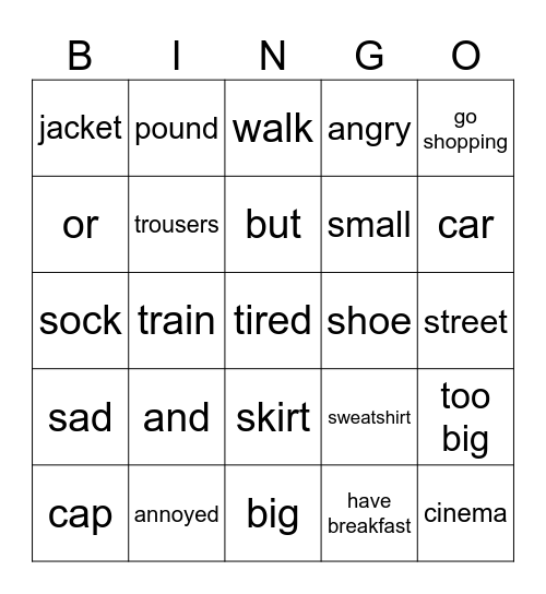 vocabulary Bingo Card