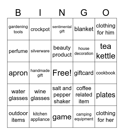 Bridal Shower Bingo! Bingo Card