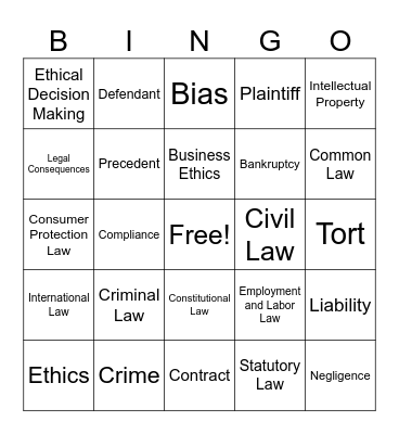 Business Ethics Bingo Card