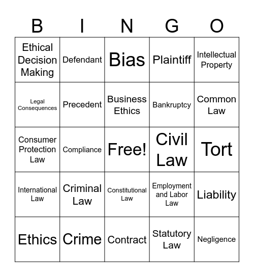 Business Ethics Bingo Card