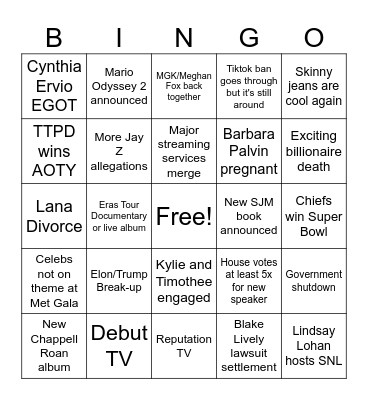 2025 Pop Culture Bingo Card