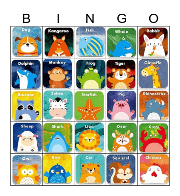 animal bingo Card
