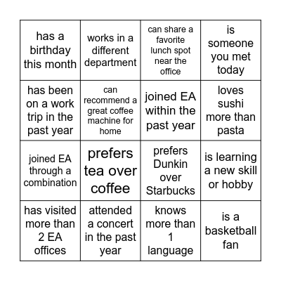 NY WEA Coffee Break Bingo Card
