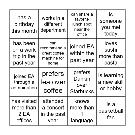 NY WEA Coffee Break Bingo Card