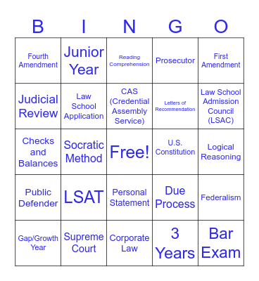 PPAC Pre-Law Bingo Card