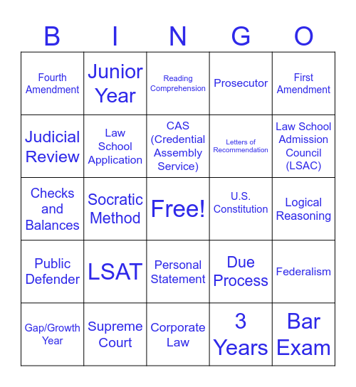 PPAC Pre-Law Bingo Card