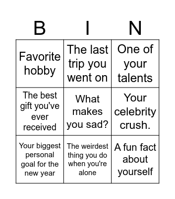 About me Bingo Card