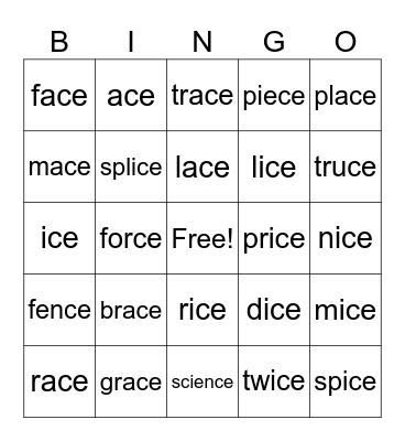 Lesson 60 _ce Bingo Card
