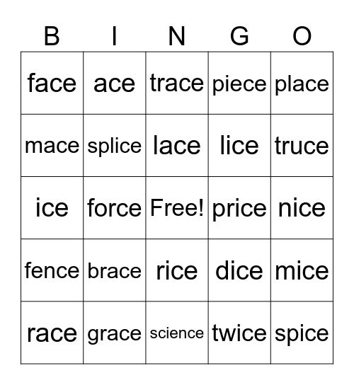 Lesson 60 _ce Bingo Card