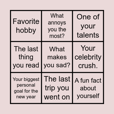 ABOUT ME Bingo Card