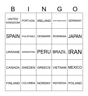 COUNTRIES Bingo Card
