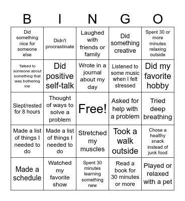 MENTAL HEALTH BINGO Card