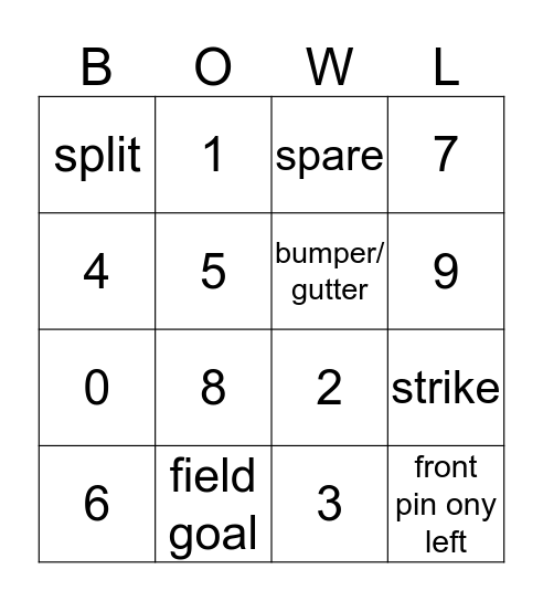 Bowling Bingo Card