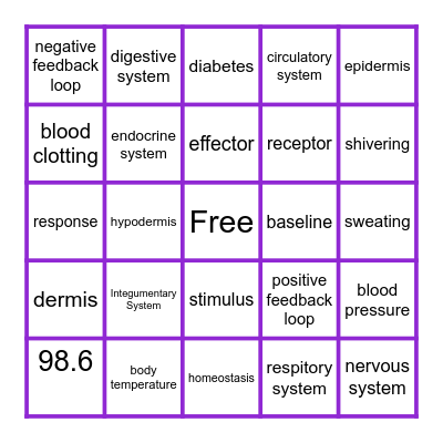 Homeostasis Bingo Card