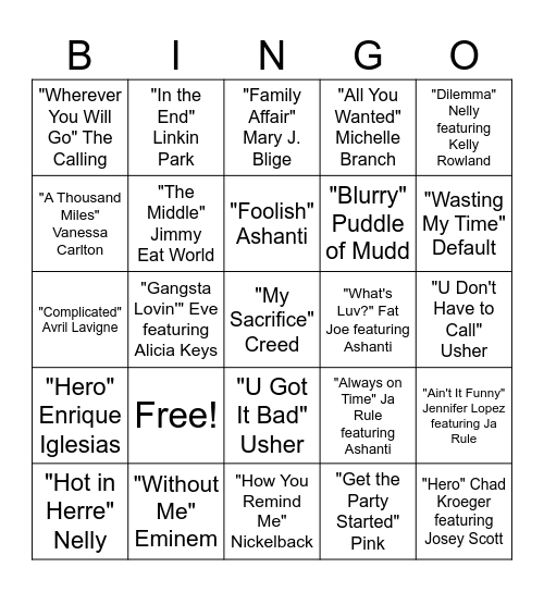 It's 2002 Boo Bingo Card