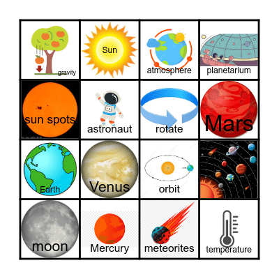 Space Vocabulary BINGO Card