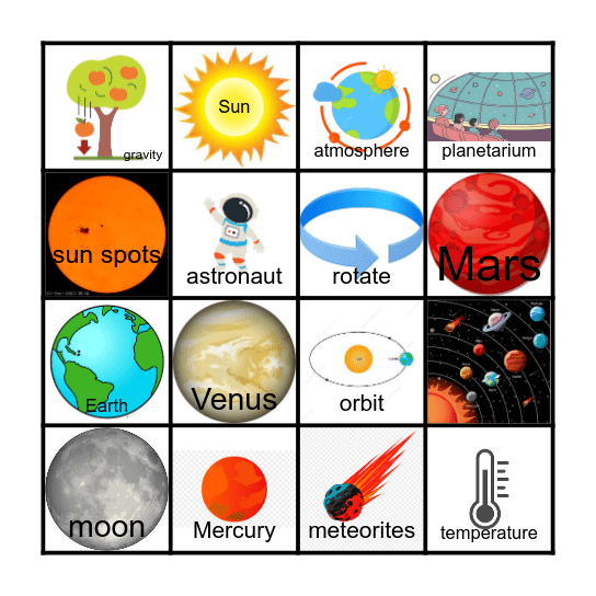Space Vocabulary BINGO Card