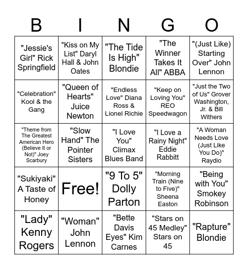 1981 Was On One Bingo Card