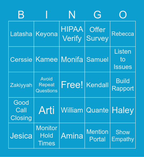 Team Moten Bingo Card