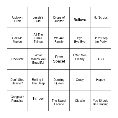 Carpool Karaoke Bingo Card
