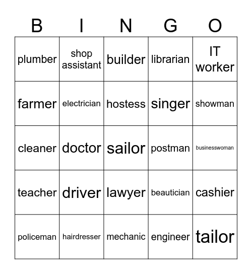 Jobs Bingo Card