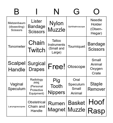 Vet Med Tool ID Part 2 Bingo Card