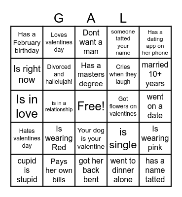 My Type of Gal Bingo Card