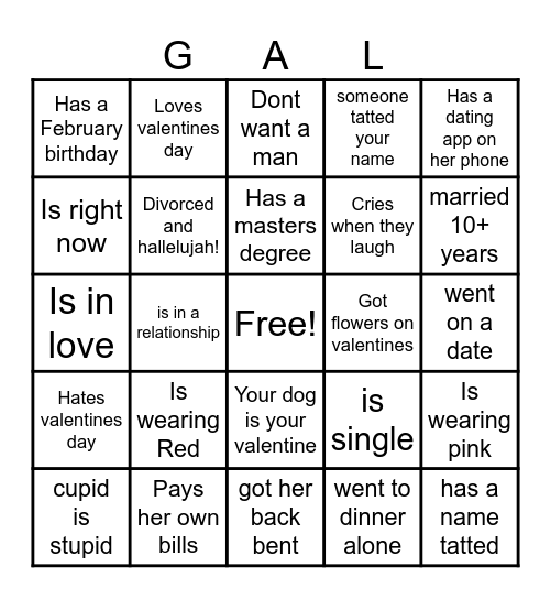 My Type of Gal Bingo Card