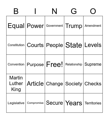 Constitution in Action Bingo Card