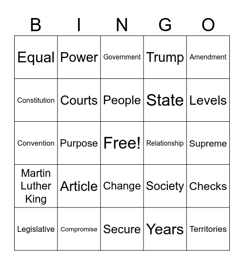 Constitution in Action Bingo Card