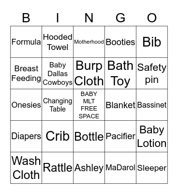 Ashley & MaDarol Baby Bingo Card