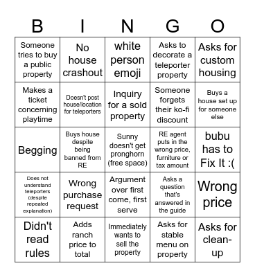 REAL ESTATE BINGO!!!! Bingo Card