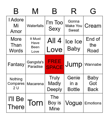 The 1990s B Bingo Card