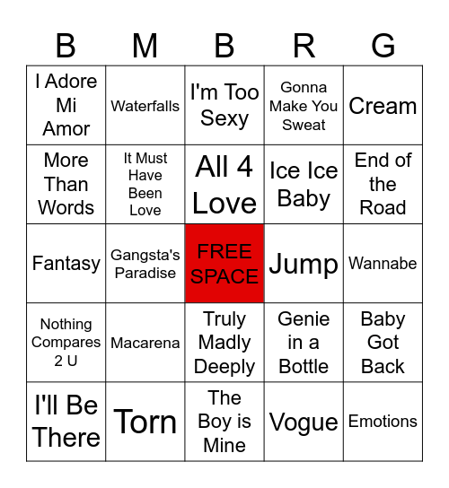 The 1990s B Bingo Card