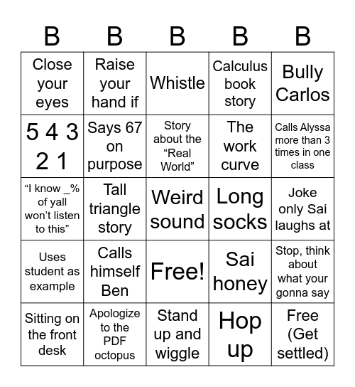 Ben Bingo Card