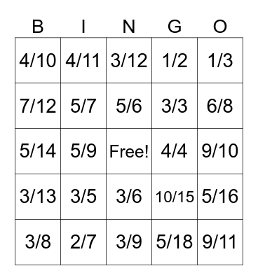 Fractions- Add and Subtract Bingo Card