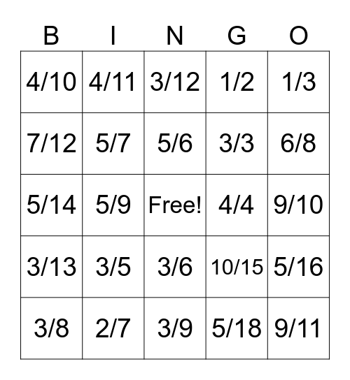 Fractions- Add and Subtract Bingo Card