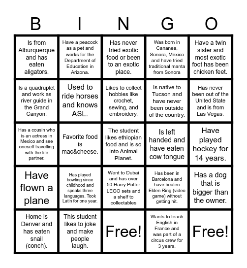 Untitled Bingo Card
