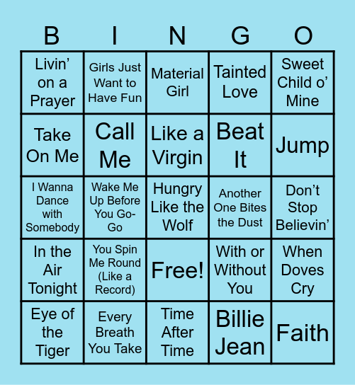 The Star 80s Bottomless Bingo Brunch Bingo Card