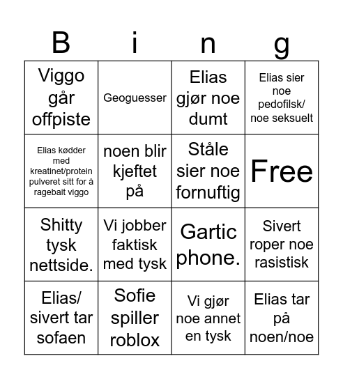 Tysk Bingo Card