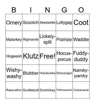 Funny Words Bingo Card
