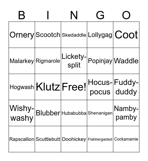 Funny Words Bingo Card