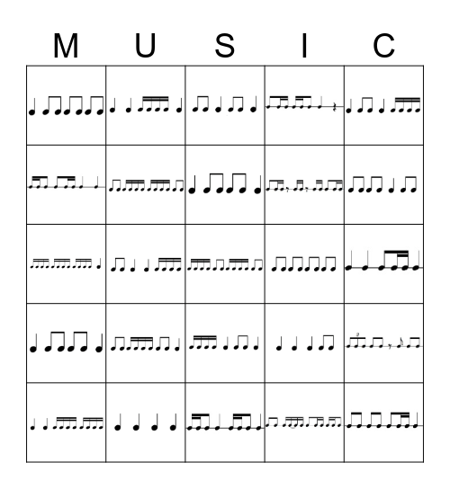 Rhythm Bingo Card