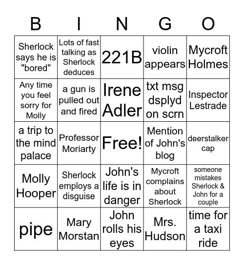 SHERLOCK Bingo Card