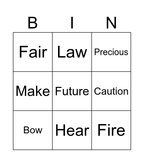 Phonics bingo Card